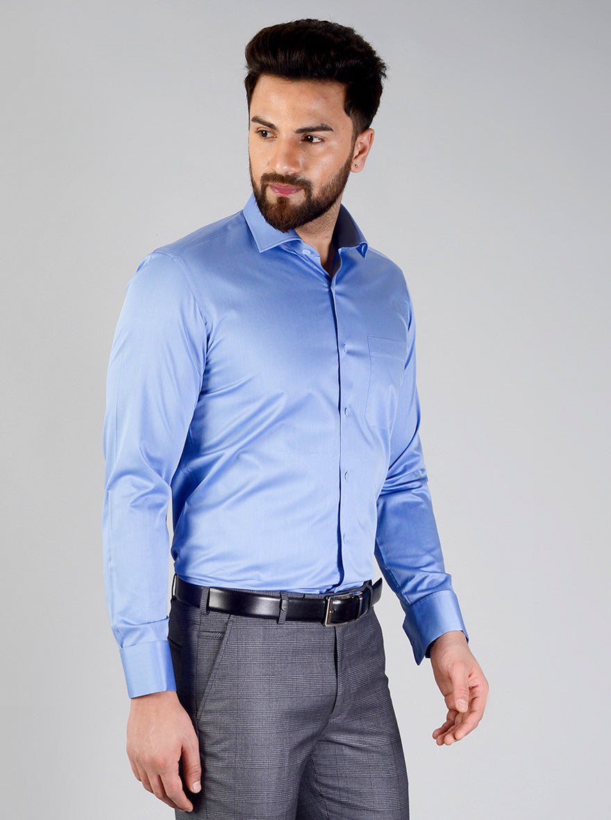 Marine Blue Solid Slim Fit Evening Wear Shirt | Metal