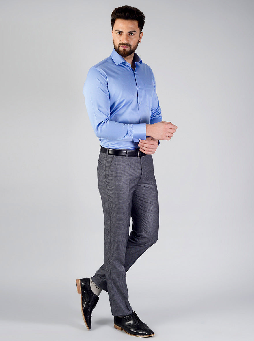 Marine Blue Solid Slim Fit Evening Wear Shirt | Metal