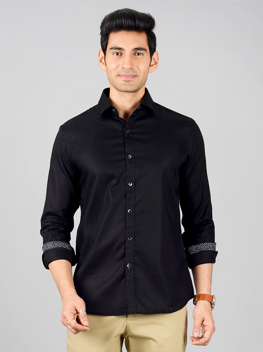 Black Solid Slim Fit Party Wear Shirt | JB Studio