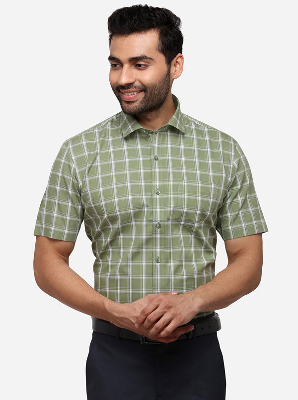 Bottle Green Checked Regular Fit Formal Shirt | Greenfibre