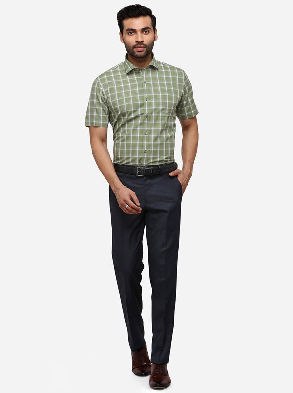 Bottle Green Checked Regular Fit Formal Shirt | Greenfibre