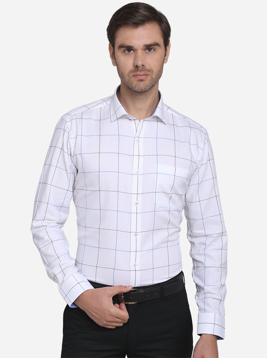 White & Blue Checked Slim Fit Formal Shirt | JadeBlue