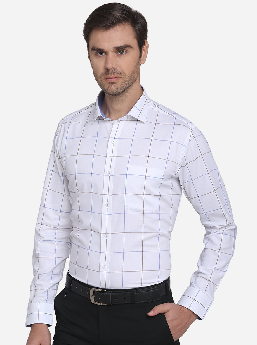 White & Blue Checked Slim Fit Formal Shirt | JadeBlue