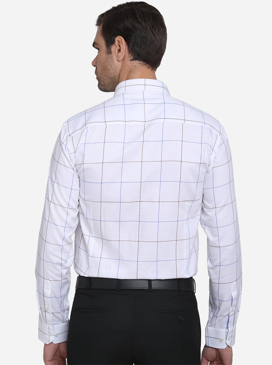 White & Blue Checked Slim Fit Formal Shirt | JadeBlue