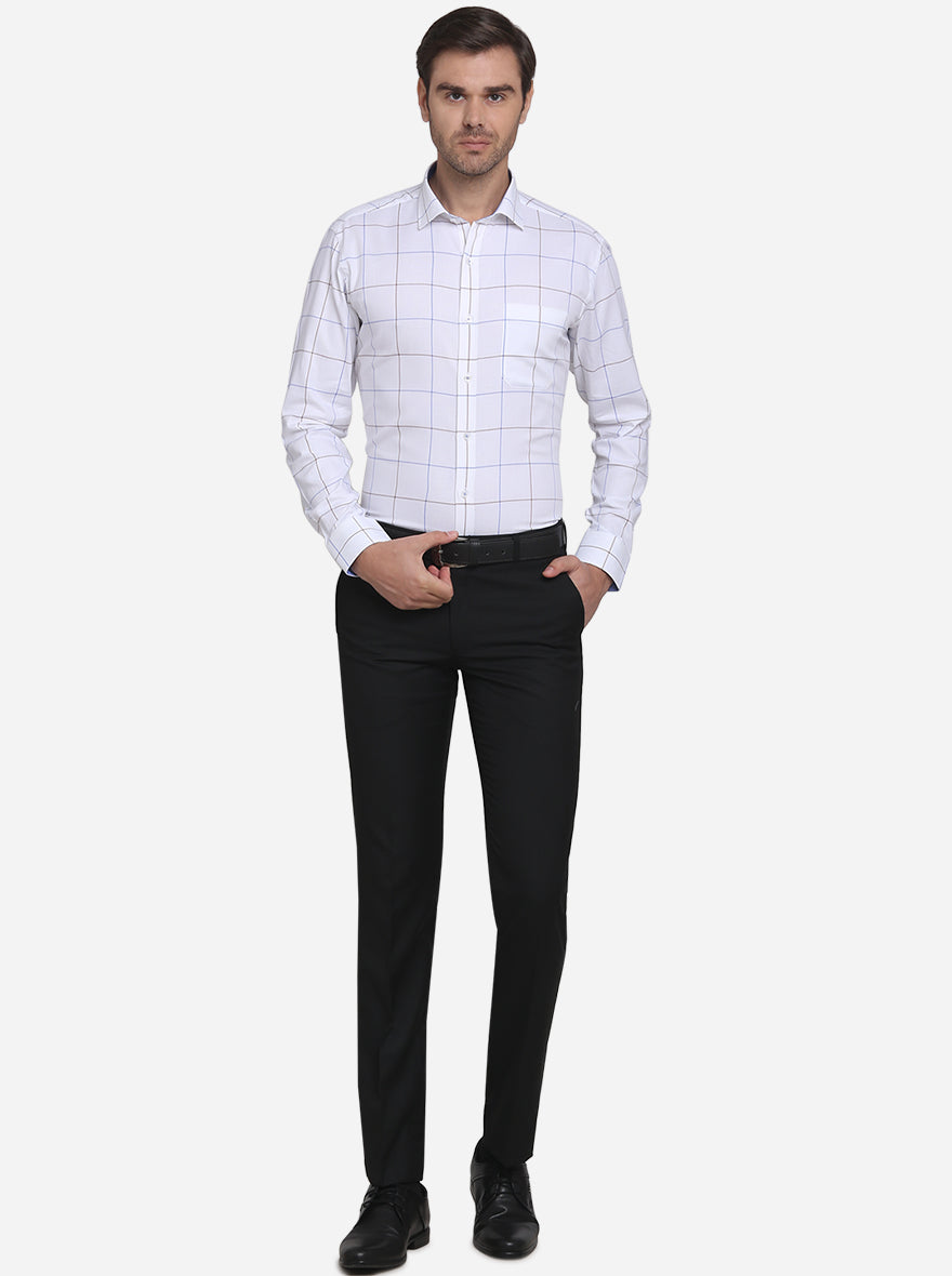 White & Blue Checked Slim Fit Formal Shirt | JadeBlue