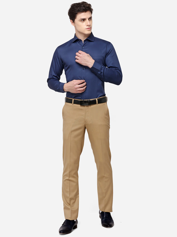 Navy Blue Solid Slim Fit Formal Shirt | Metal