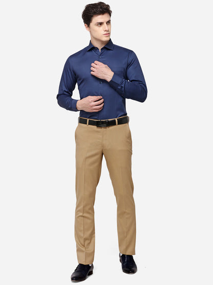 Navy Blue Solid Slim Fit Formal Shirt | Metal