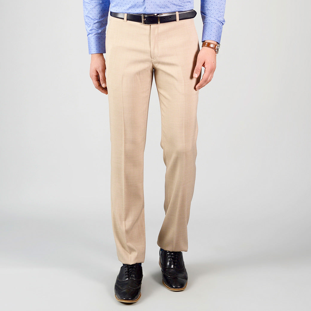 Light Khaki Self Design Slim Fit Formal Trouser | JadeBlue