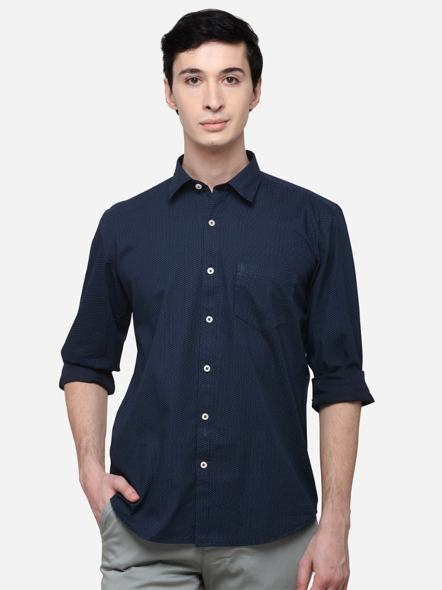 Navy Blue Regular Fit Printed Casual Shirt | Greenfibre
