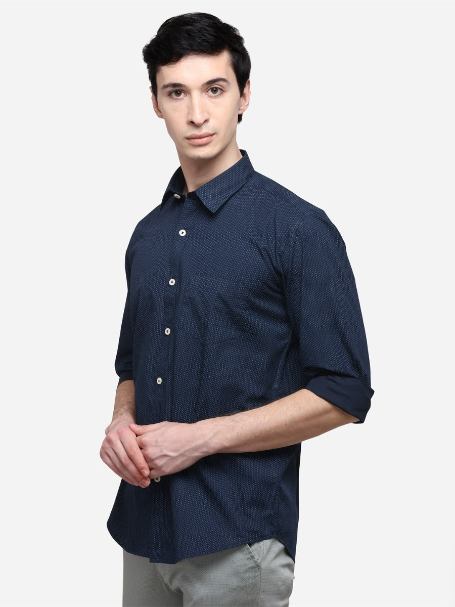 Navy Blue Regular Fit Printed Casual Shirt | Greenfibre