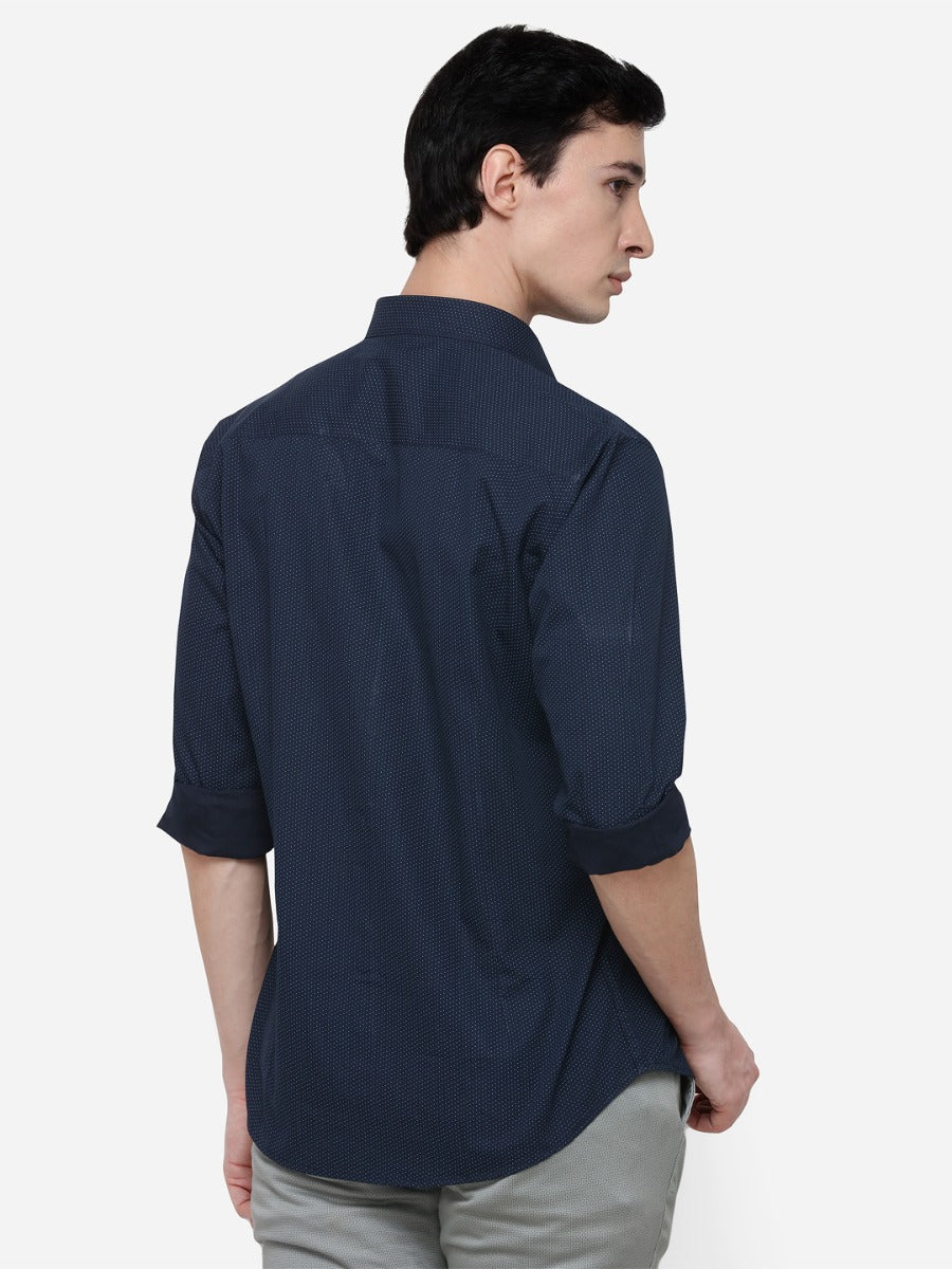 Navy Blue Regular Fit Printed Casual Shirt | Greenfibre