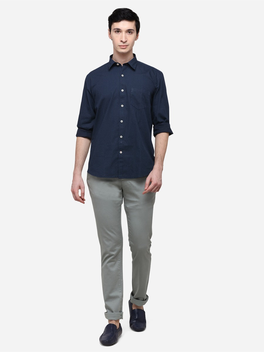 Navy Blue Regular Fit Printed Casual Shirt | Greenfibre