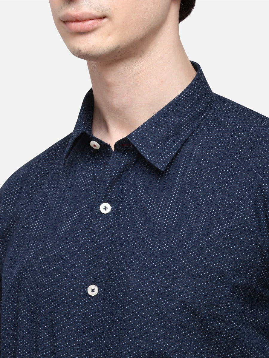 Navy Blue Regular Fit Printed Casual Shirt | Greenfibre