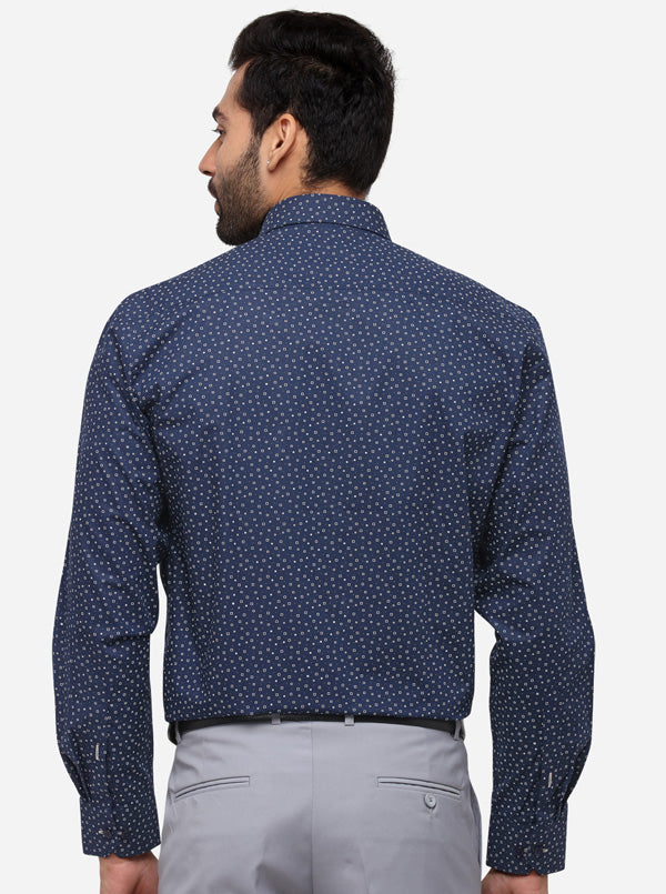 Navy Blue Printed Regular Fit Formal Shirt | Greenfibre