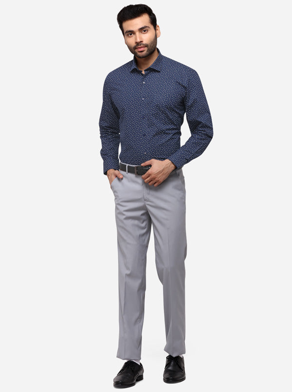 Navy Blue Printed Regular Fit Formal Shirt | Greenfibre