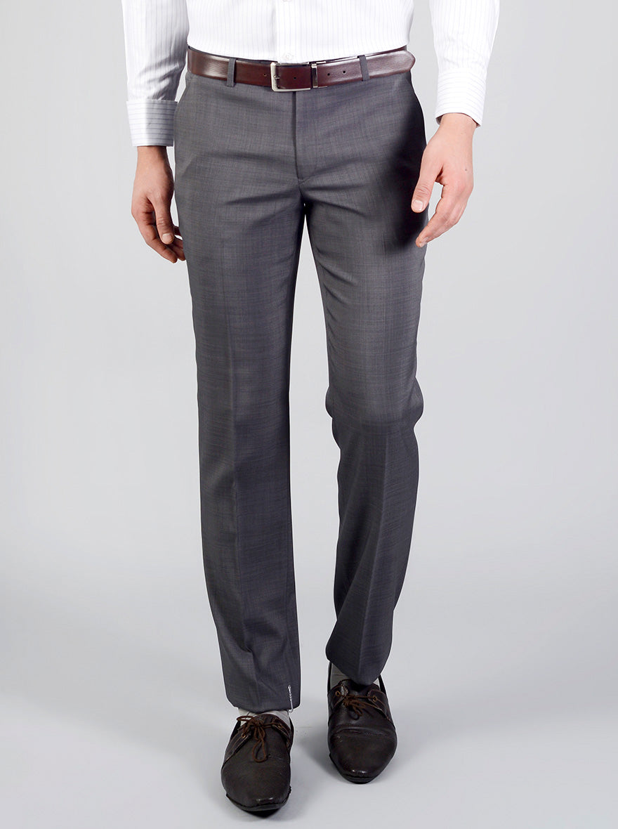 Dark Grey Self Design Regular Fit Formal Trouser | JadeBlue