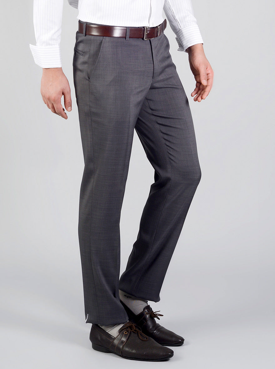 Dark Grey Self Design Regular Fit Formal Trouser | JadeBlue