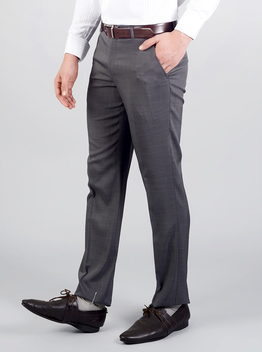 Dark Grey Self Design Regular Fit Formal Trouser | JadeBlue