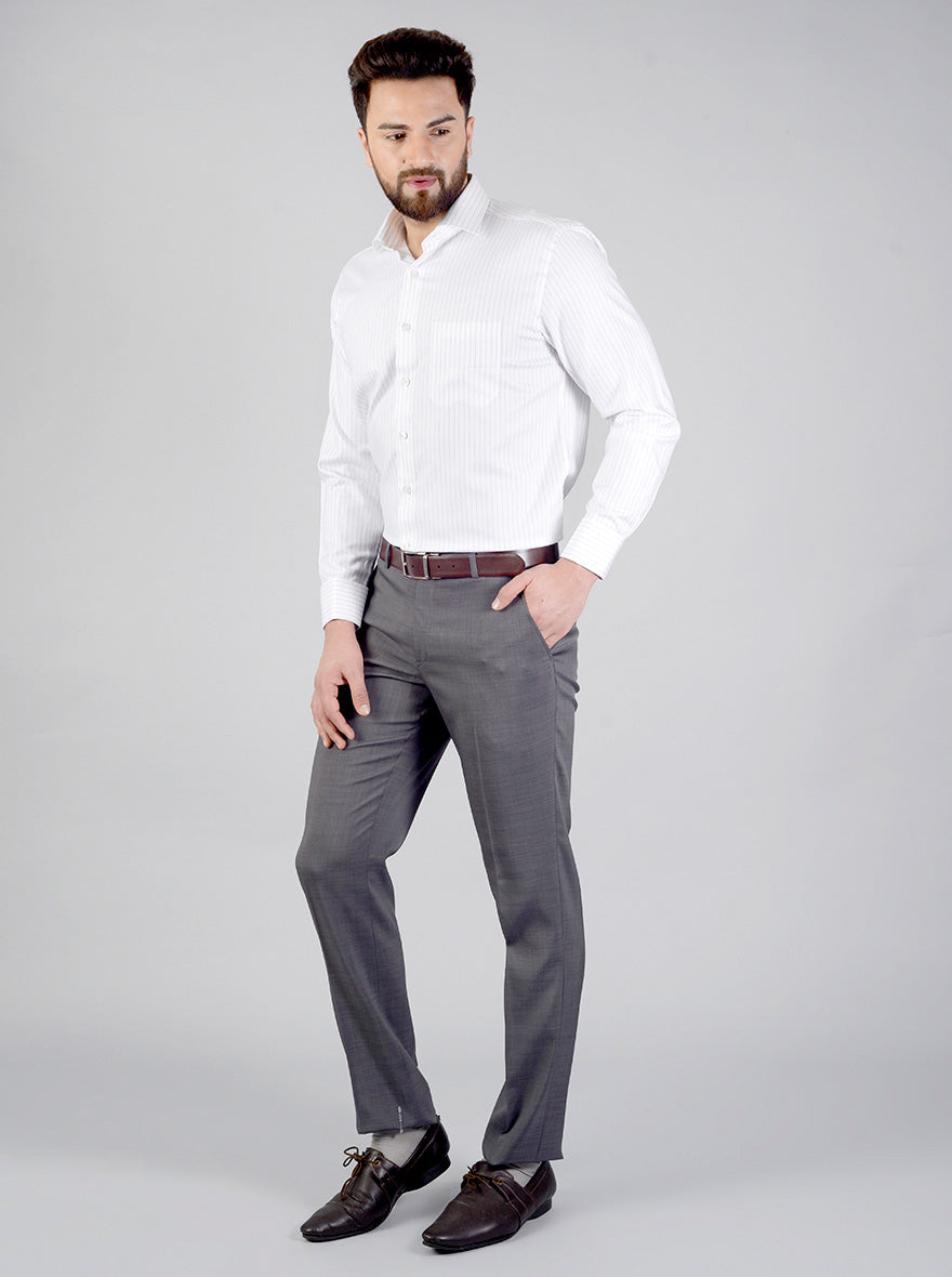 Dark Grey Self Design Regular Fit Formal Trouser | JadeBlue