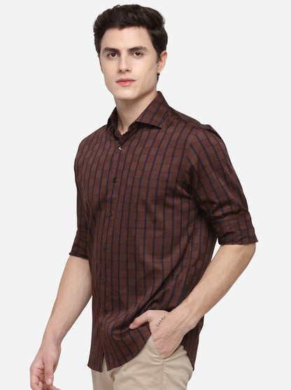 Navy Blue Checked Slim Fit Formal Shirt | Metal