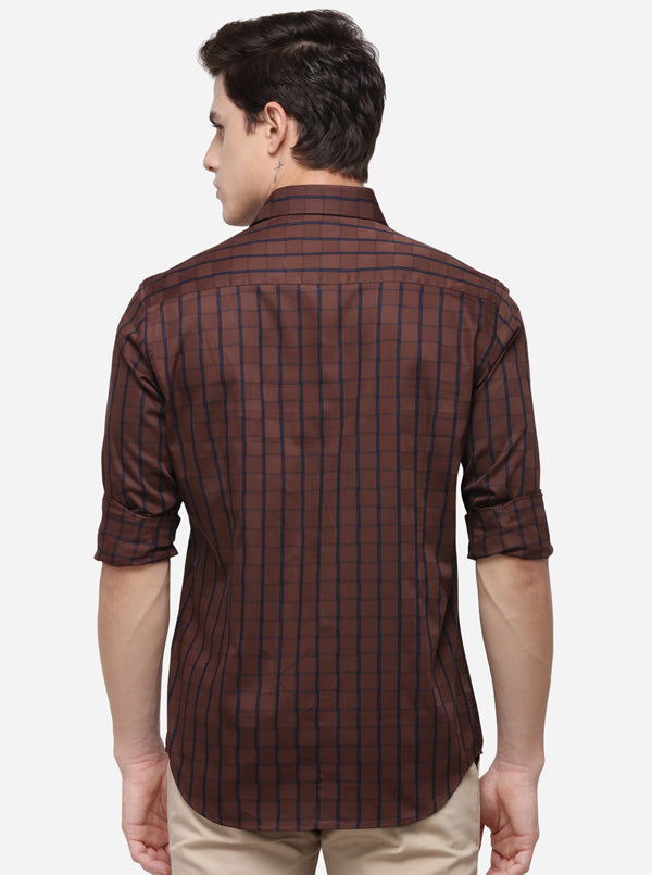 Navy Blue Checked Slim Fit Formal Shirt | Metal