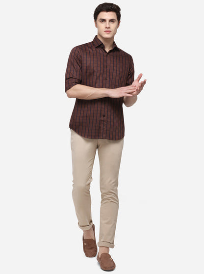 Navy Blue Checked Slim Fit Formal Shirt | Metal