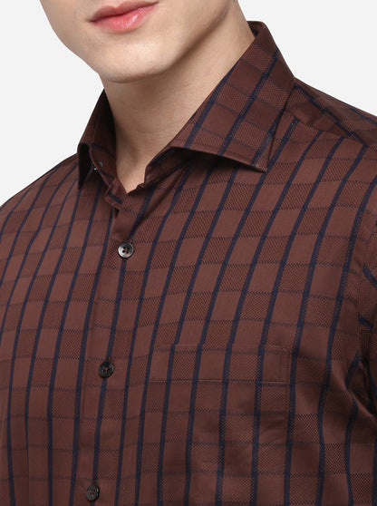 Navy Blue Checked Slim Fit Formal Shirt | Metal