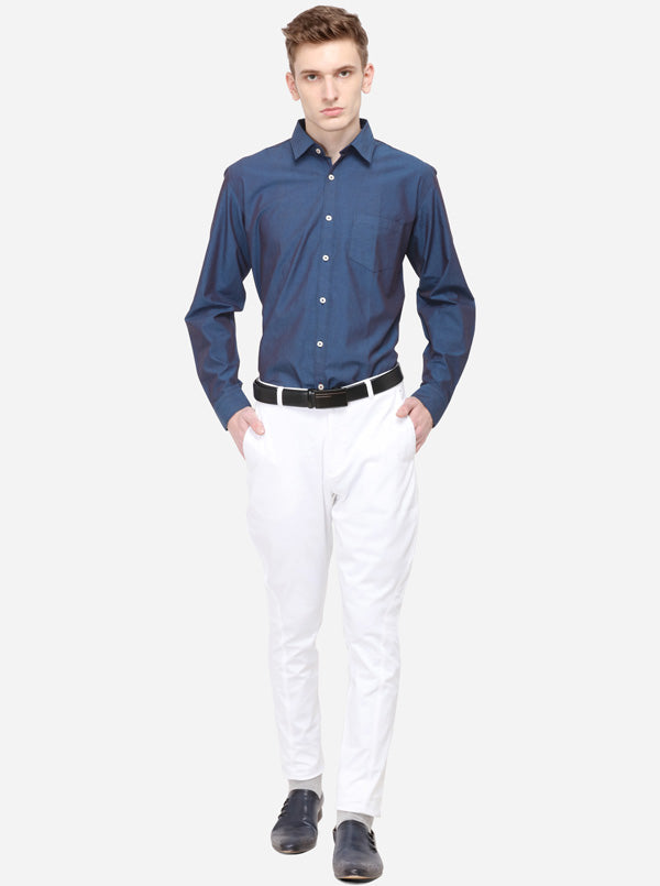Night Blue Solid Smart Fit Casual Shirt | Greenfibre