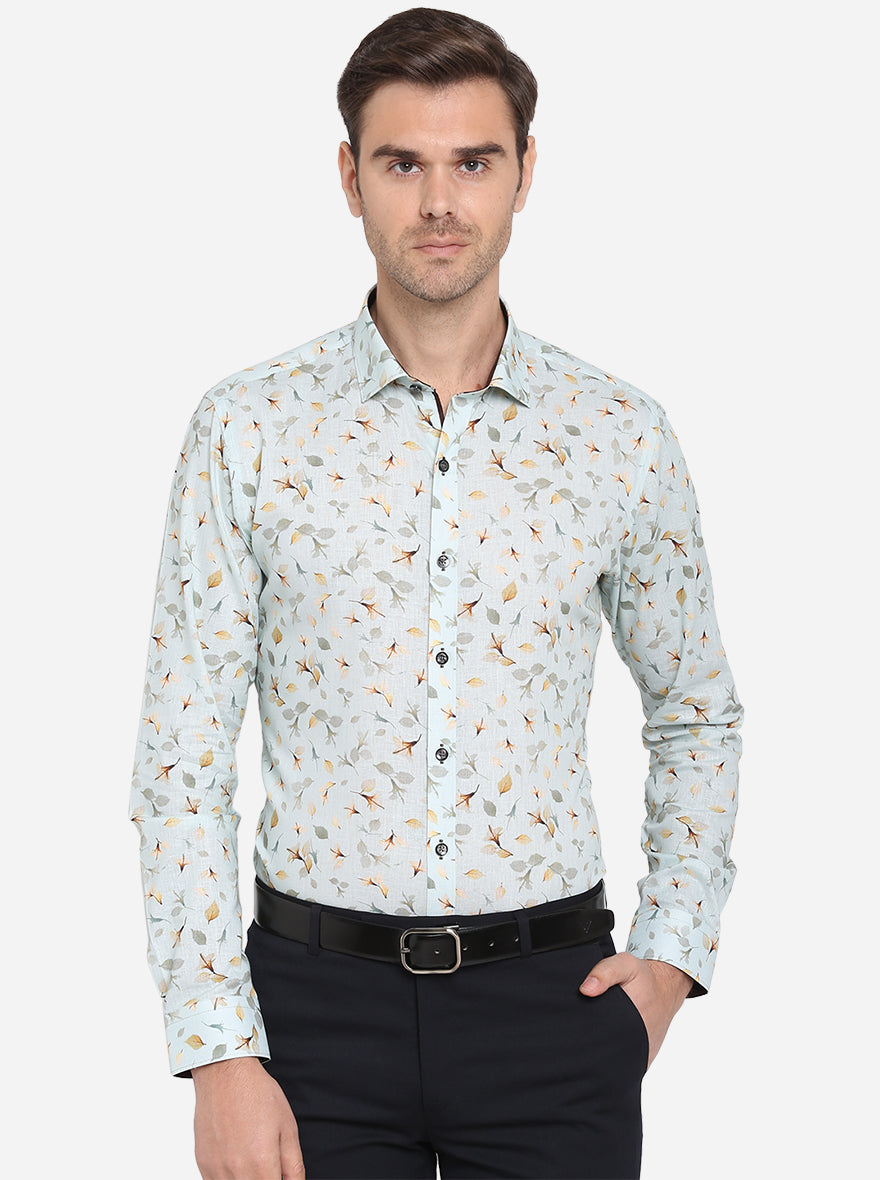 Light Blue Printed Slim Fit Party Wear Shirt | JB Studio