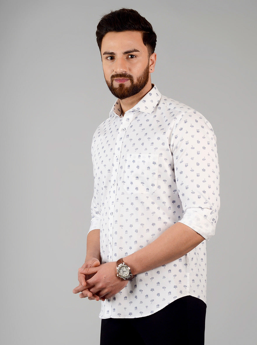 White Printed Slim Fit Formal Shirt | Greenfibre