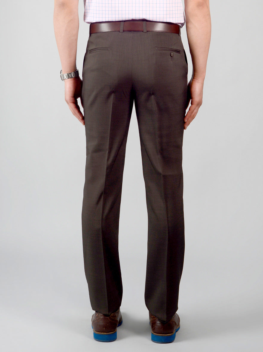 Brown Self Textured Slim Fit Formal Trouser | JadeBlue