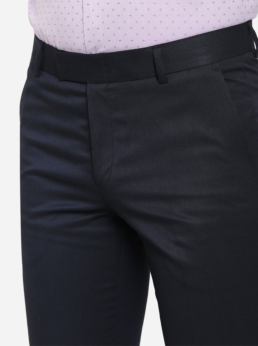 Dark Blue Solid Slim Fit Formal Trouser | Greenfibre