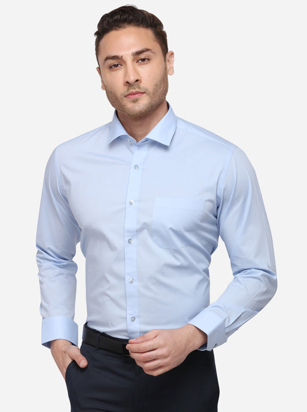 Sky Blue Solid Slim Fit Formal Shirt | Metal