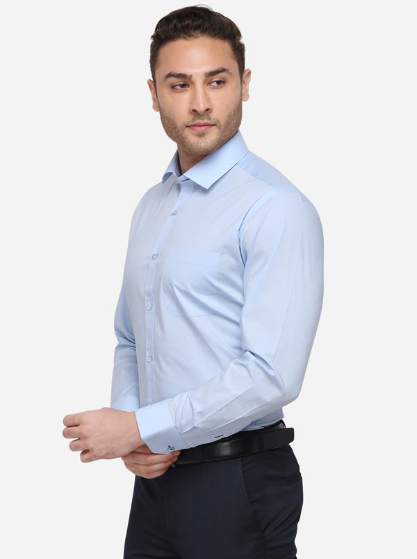 Sky Blue Solid Slim Fit Formal Shirt | Metal