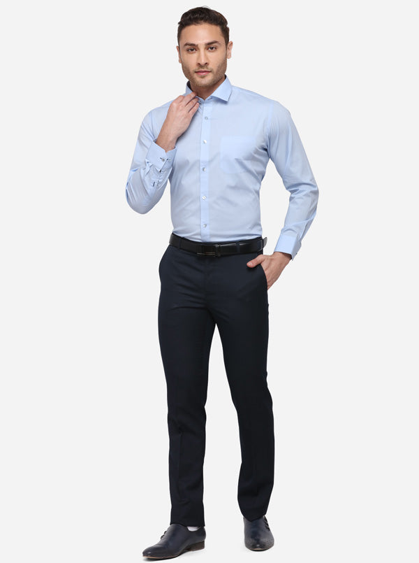 Sky Blue Solid Slim Fit Formal Shirt | Metal