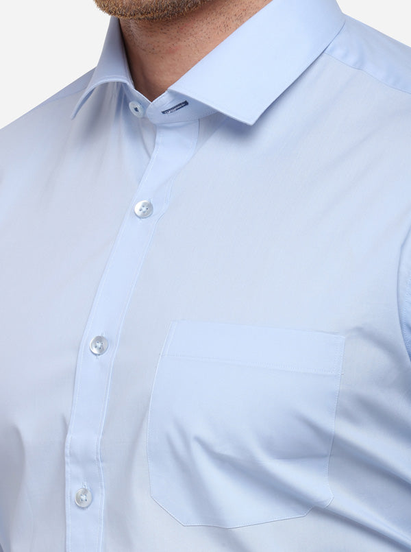 Sky Blue Solid Slim Fit Formal Shirt | Metal