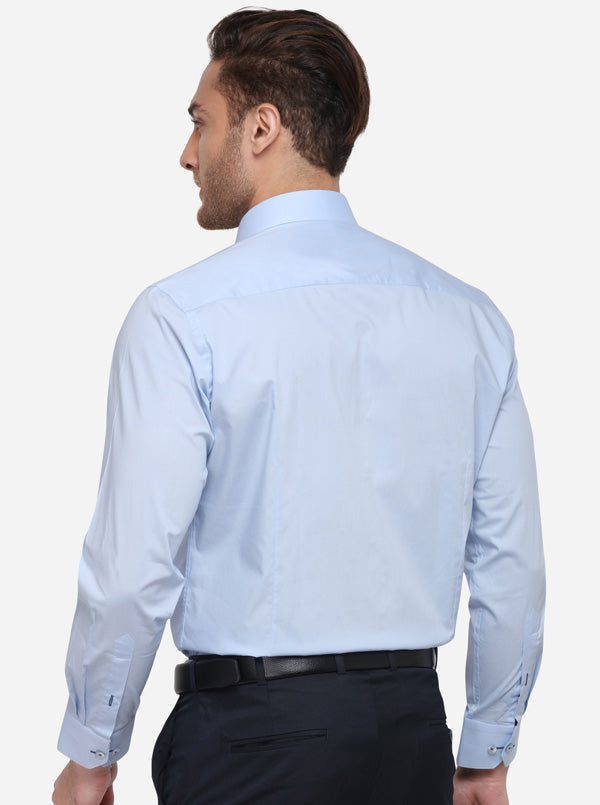 Sky Blue Solid Slim Fit Formal Shirt | Metal