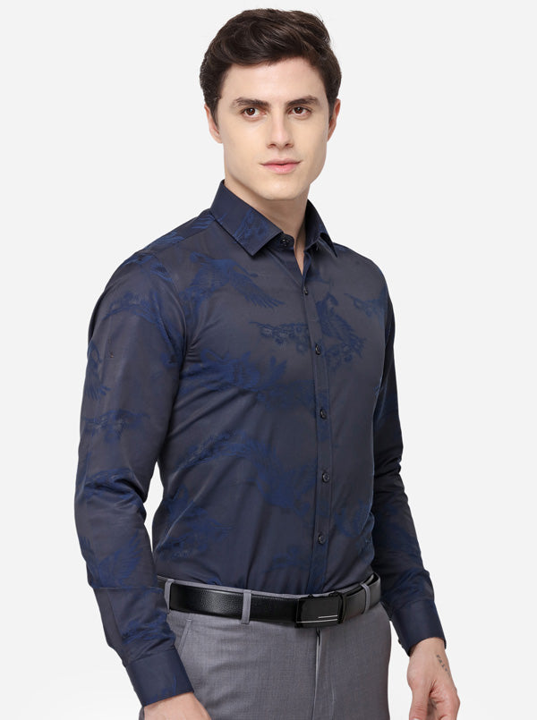 Blue Printed Slim Fit Party Wear Shirt | JB Studio