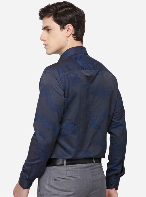 Blue Printed Slim Fit Party Wear Shirt | JB Studio