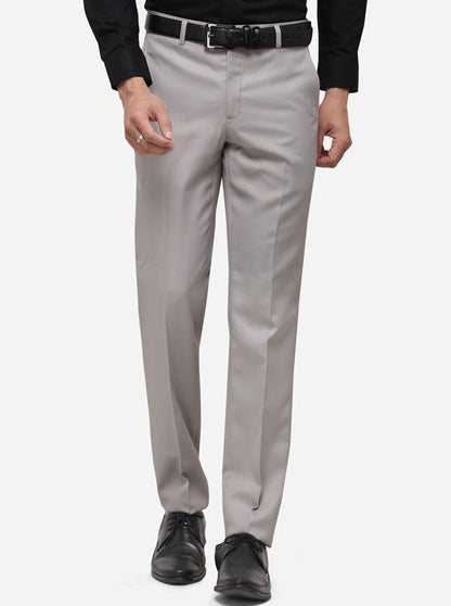 Grey Slim Fit Solid Formal Trouser | Greenfibre