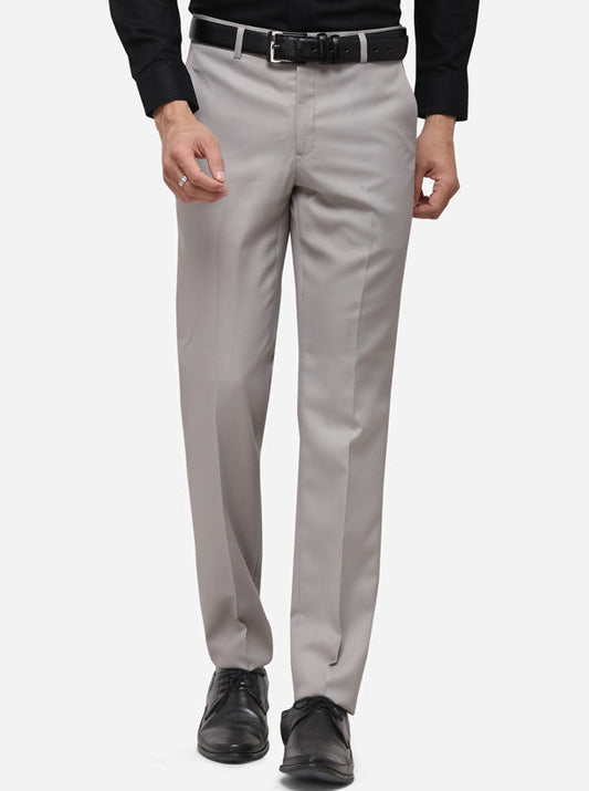 Grey Slim Fit Solid Formal Trouser | Greenfibre