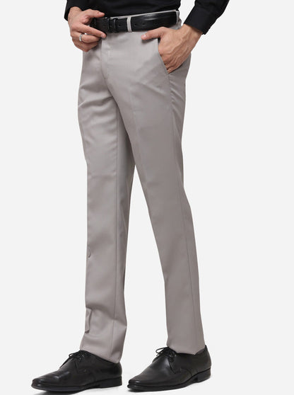 Grey Slim Fit Solid Formal Trouser | Greenfibre