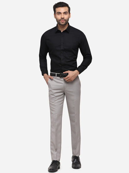 Grey Slim Fit Solid Formal Trouser | Greenfibre