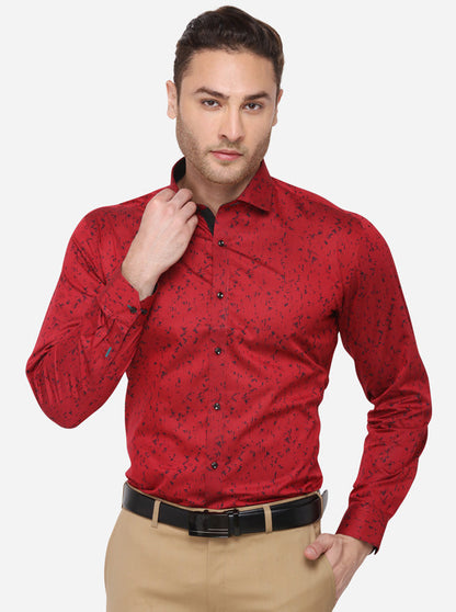 Red Printed Slim Fit Party Wear Shirt | Greenfibre