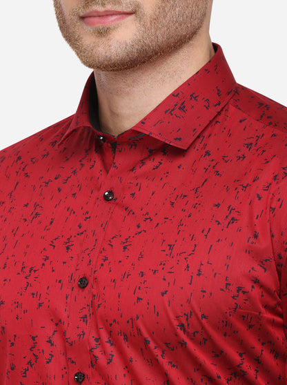 Red Printed Slim Fit Party Wear Shirt | Greenfibre