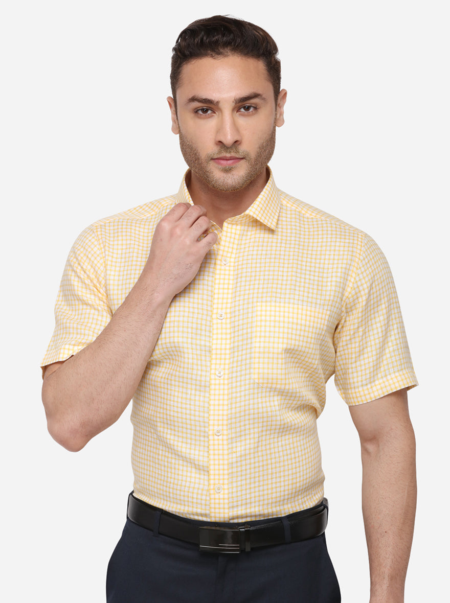 Yellow Striped Regular Fit Formal Shirt | JadeBlue