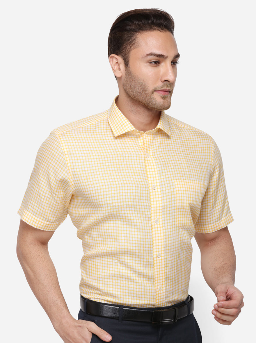 Yellow Striped Regular Fit Formal Shirt | JadeBlue