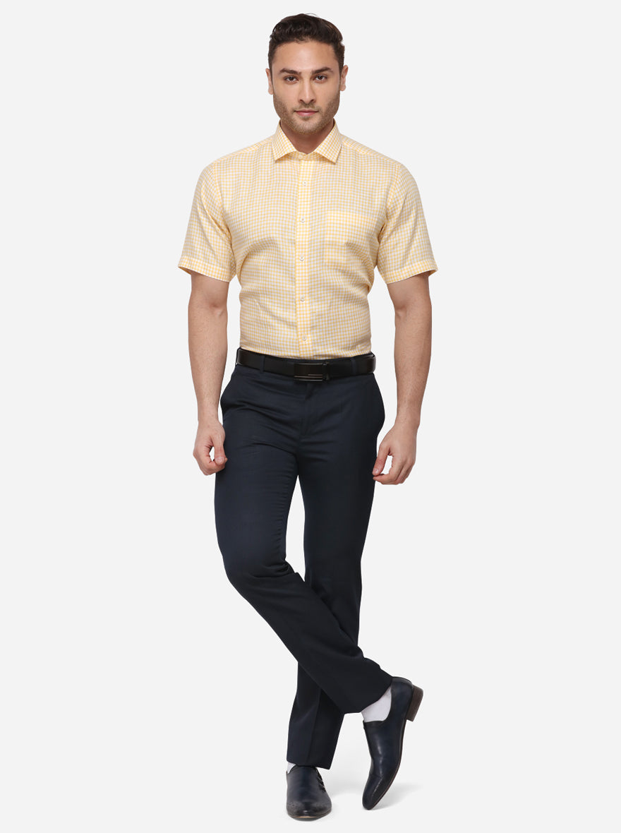 Yellow Striped Regular Fit Formal Shirt | JadeBlue