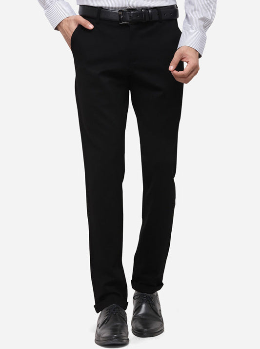 Black Slim Fit Solid Formal Trouser | JB Studio