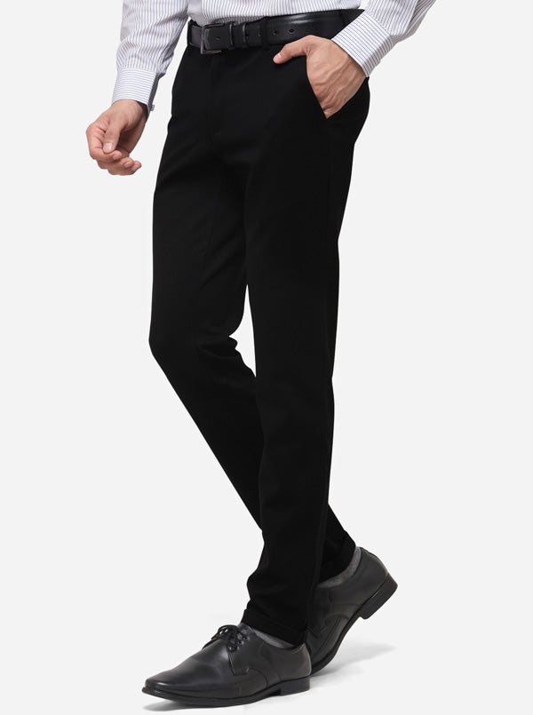 Black Slim Fit Solid Formal Trouser | JB Studio